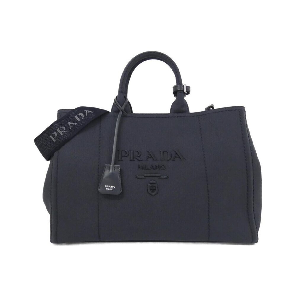 Prada Jardiniere tote bag canvas embroidered logo Black